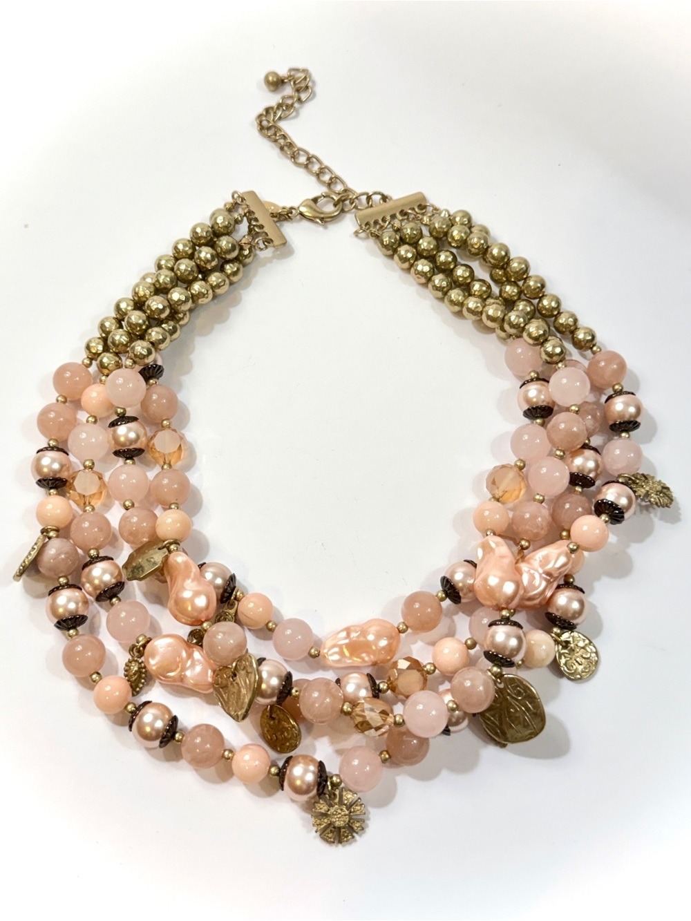 CHICO’S Pink & Brass Charm Statement Choker Necklace | Romantic Brunch Style